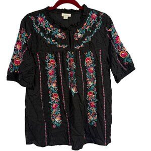 Sundance Boho‎ Peasant Embroidered Swiss Dot Blouse Size M